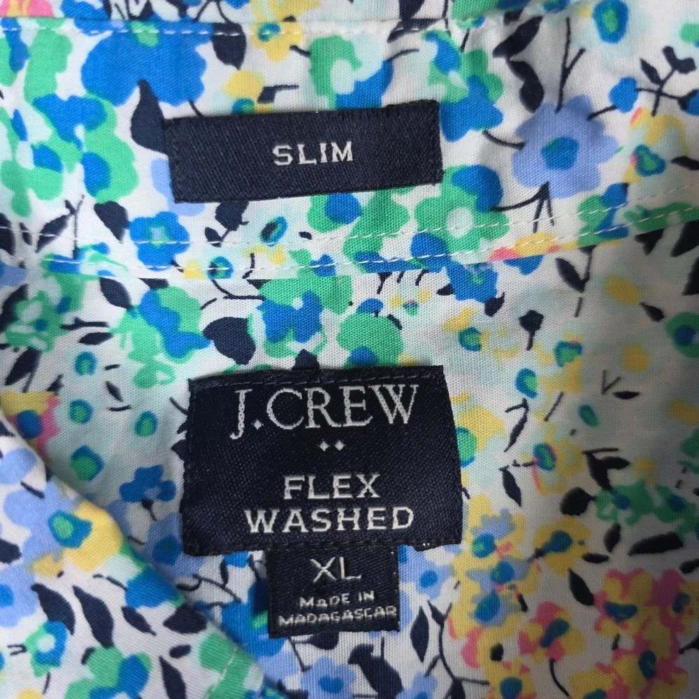 J. Crew Flex Washed Slim Fit Short Sleeve Floral Button Down Shirt Mens XL AOP